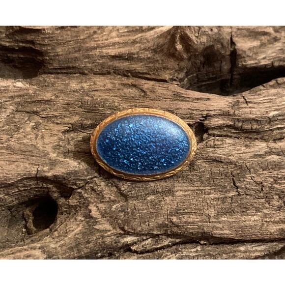 Antique Mid 1800's Gold and Blue Oval Shaped Brooch - Picture 1 of 5